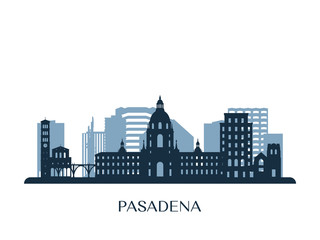 Fototapeta premium Pasadena skyline, monochrome silhouette. Vector illustration.