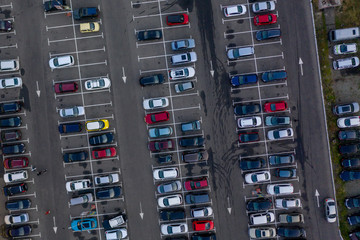 Aerial view of a parking lot