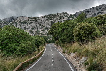 Winding highway in the mountains  of Sierra de Tramuntana, Mallorca