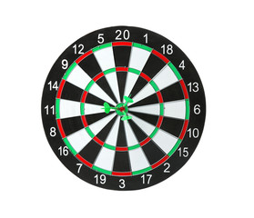 Dart board with color arrows hitting target