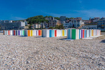 Fototapeta premium Le Havre, France - 06 01 2019: Colorful beach cabin