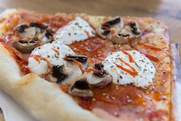 close up scene of pizza slice