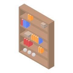 Book wood shelf icon. Isometric of book wood shelf vector icon for web design isolated on white background
