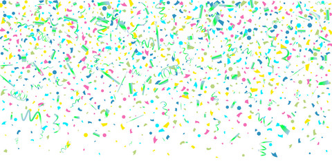 Colorful confetti on white background.