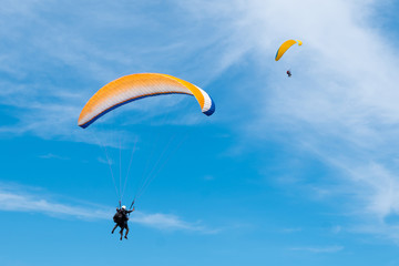 Paramotors flying above the sea beach
