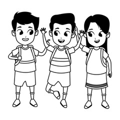 childhood cute school students cartoon in black and white