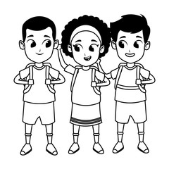 childhood cute school students cartoon in black and white