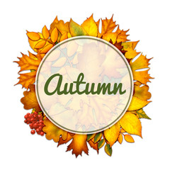 frame with autumn leaves. Design for banner, poster or greeting card, invitation, paper cut out art style