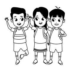 childhood cute school students cartoon in black and white