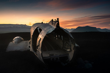 Dakota plane wreck at the sunset. Iceland