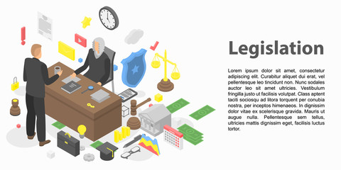 Modern legislation concept banner. Isometric illustration of modern legislation vector concept banner for web design