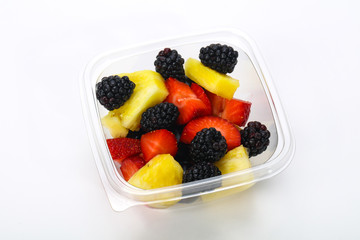 Sliced fruit mix in the box