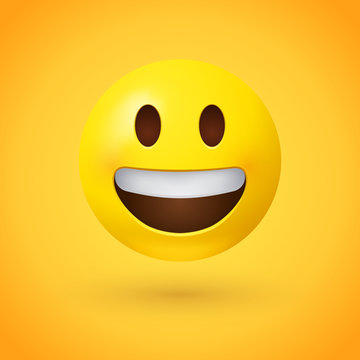 Grinning face emoji with simple, open eyes and a broad, open smile, showing upper teeth - smiling emoticon character design