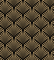 Art deco seamless pattern design - gold elements on black background
