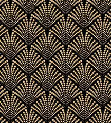Foto op Plexiglas Art deco Art deco naadloos patroonontwerp - gouden elementen op zwarte achtergrond