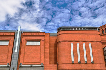 Red brick wall in an old brewery in Poznan..