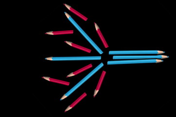 Old colored pencils lying on a black background - 279034506
