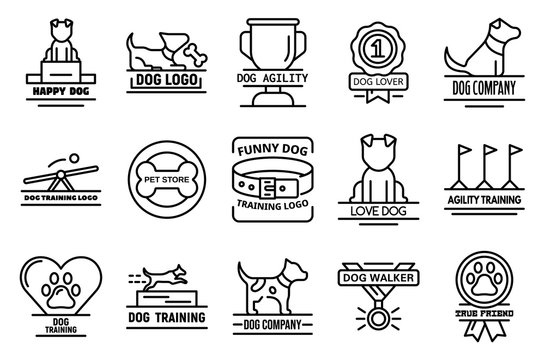 Dog Training Icons Set. Outline Set Of Dog Training Vector Icons For Web Design Isolated On White Background