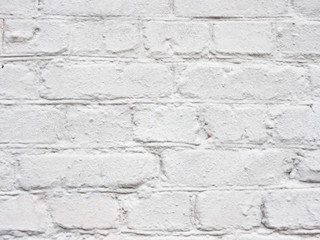 Closeup of white painted old coarse brick wall texture or background for design, banner and layout