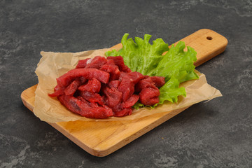 Raw beef meat sliced for cooking