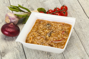 Caucasian Kharcho soup with beef meat