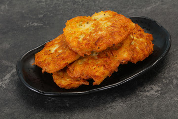 Roasted potato pancakes in the bowl
