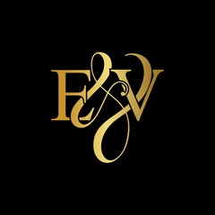 E & V / EV logo initial vector mark. Initial letter E & V EV luxury art vector mark logo, gold color on black background.