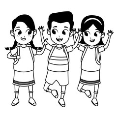 childhood cute school students cartoon in black and white