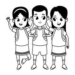 childhood cute school students cartoon in black and white