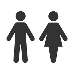 Icon toilet. Restroom sign. Male and female bathroom sign. Black abstract symbols of man and women in flat style isolated on white background. Vector illustration.