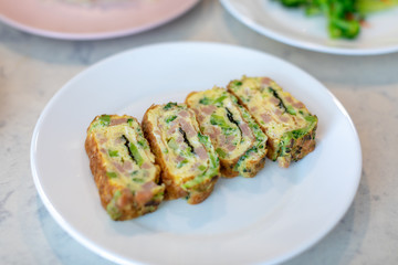 Korean egg rolls mixed ham and broccoli