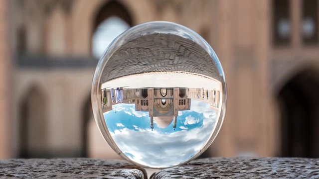 Timelapse of Agha Bozorg Mosque in Kashan through lensball, slow zoom in.