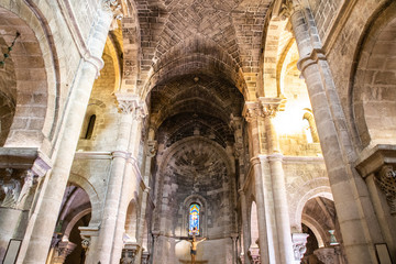 Fototapeta premium View of interior of medieval church of San Giovanni Battista (Saint John the Baptist) in the old town of the Unesco heritage city and European capital of Culture 2019, Matera, South Italy