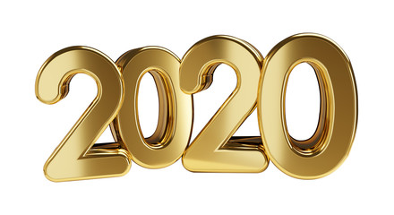 year 2020 bold letters golden 3d-illustration isolated on white