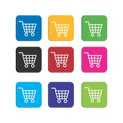 set colorful cart or trolly icon for smart phone application and web icon