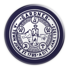 US City Button: Gardner, Massachusetts Flag Badge, 3d illustration on white background
