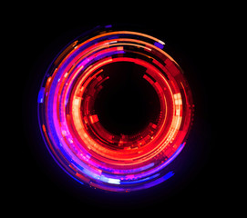 Vivid abstract background. Beautiful design of rotation frame.  .Mystical portal. Bright sphere lens. Rotating lines. Glow ring. .Magic neon ball. Led blurred swirl. Spiral glint lines.