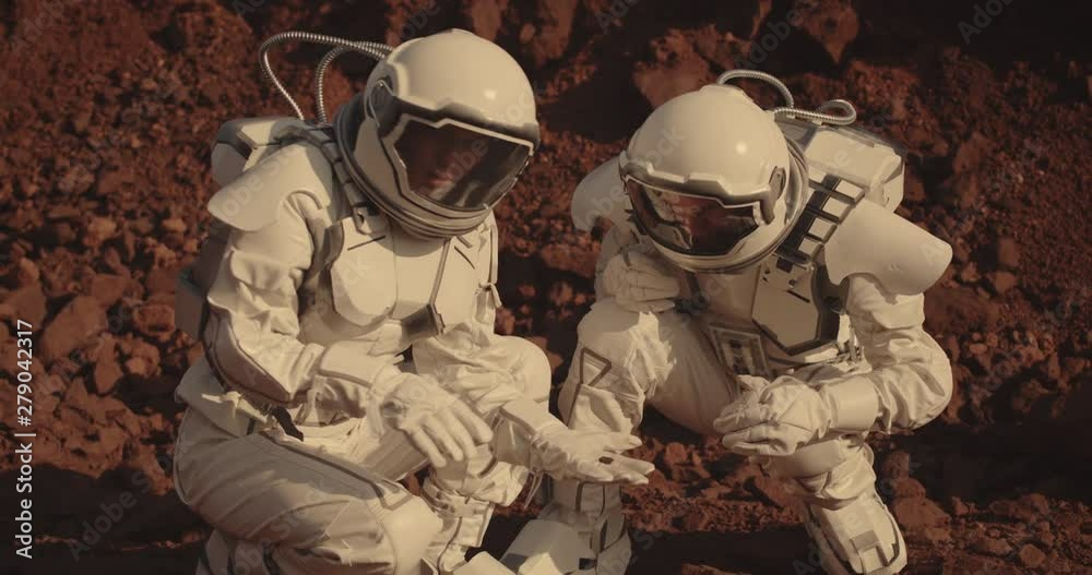 Canvas Prints astronauts collecting rock samples on mars
