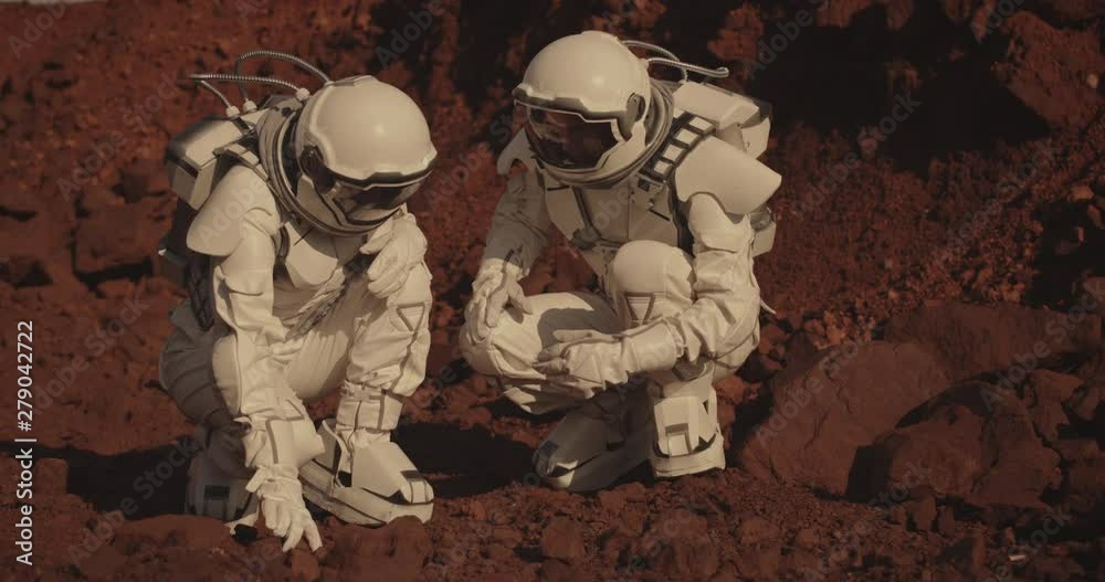 Canvas Prints astronauts collecting rock samples on mars