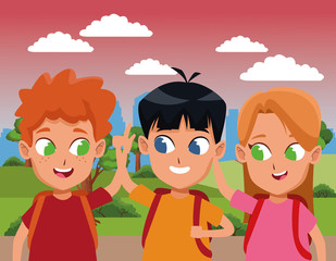 childhood cute school students cartoon