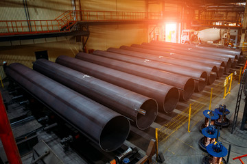 Steel pipes for water or gas pipeline construction in warehouse