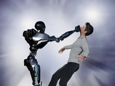 concept robot vs man fighting render 3d Stock Illustration | Adobe Stock