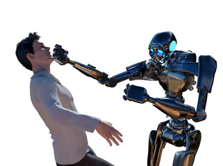 Fototapeta na wymiar concept robot vs man fighting render 3d