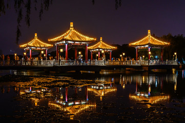 Fototapeta na wymiar Night view of Nanhu Park, Changchun, China