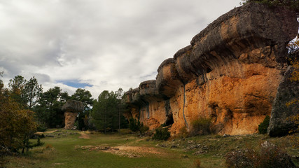 Naklejka na ściany i meble La Ciudad encantada. The enchanted city natural park, group of crapicious forms limestone rocks in Cuenca, Castilla la Macha, Spain. 
