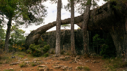 La Ciudad encantada. The enchanted city natural park, group of crapicious forms limestone rocks in Cuenca, Castilla la Macha, Spain. 