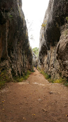 La Ciudad encantada. The enchanted city natural park, group of crapicious forms limestone rocks in Cuenca, Castilla la Macha, Spain. 