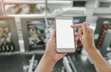 Pictures of Asian women hand holding a smartphone with a screen space for text messages or your content