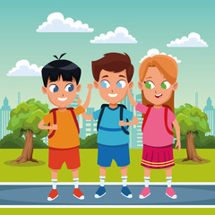 childhood cute school students cartoon