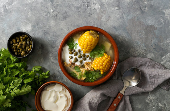 Ajiaco Colombiano.   patato soup common in Colombia, Cuba and Peru. Latin America
